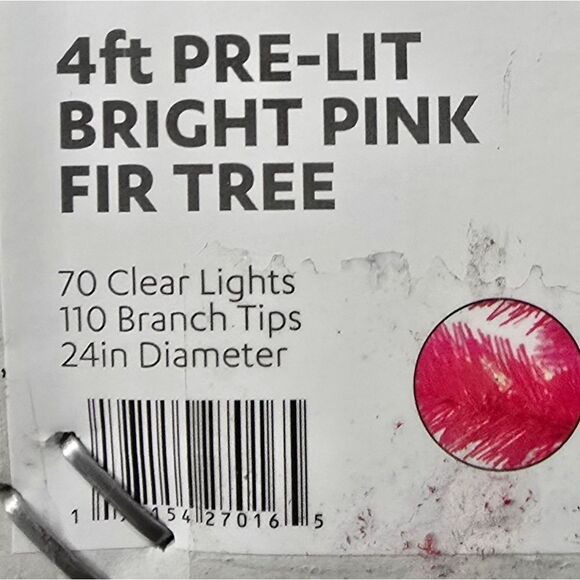 New 4 ft Pre-Lit Pink Fir Christmas Valentine's Day Tree - Picture 2 of 9